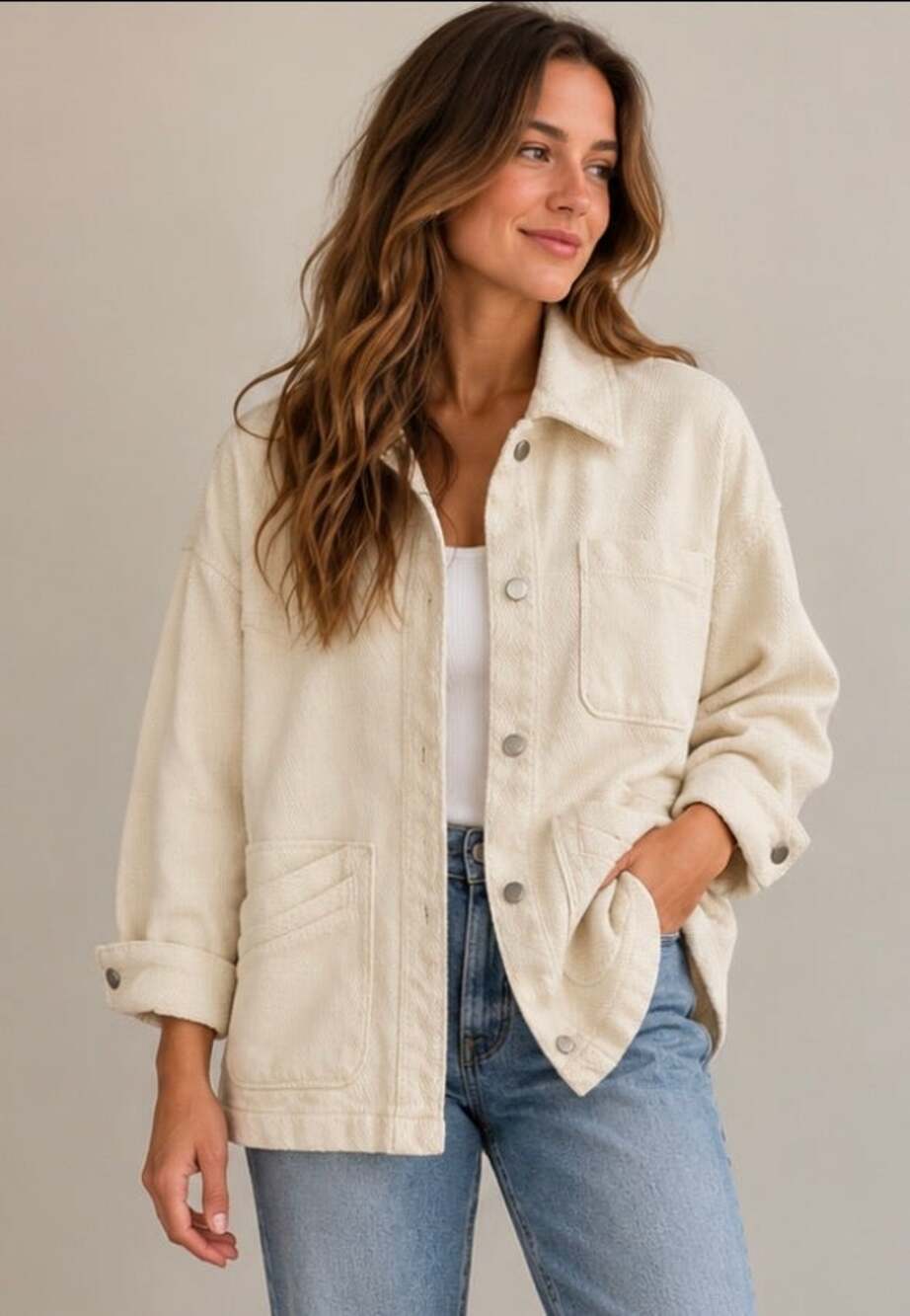 Forever 21 Cream Oversized Utility Shacket Jacket Size Small